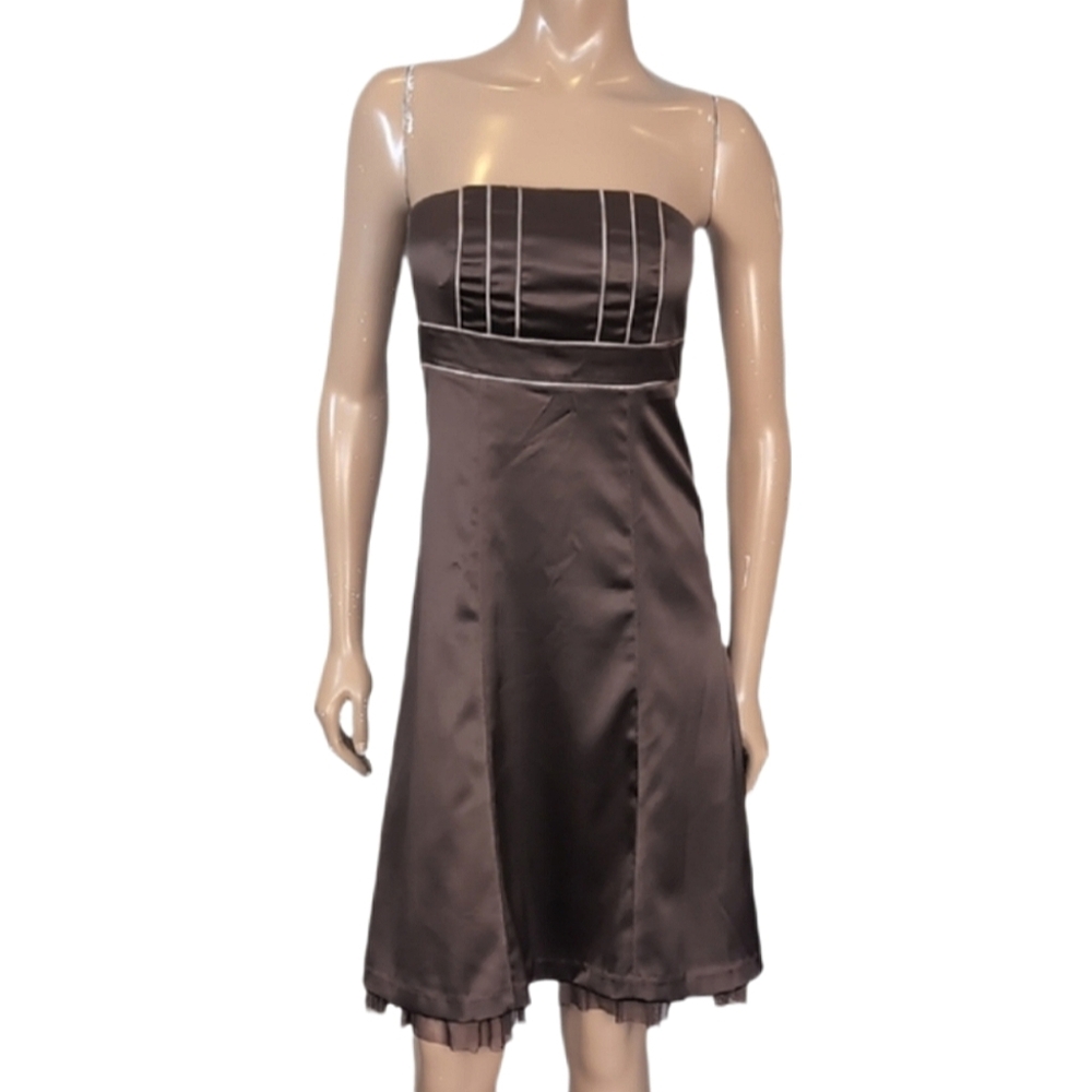 RW&CO. Strapless Satin Dress Womens Size 4 Chocolate Brown Empire Waist Formal
